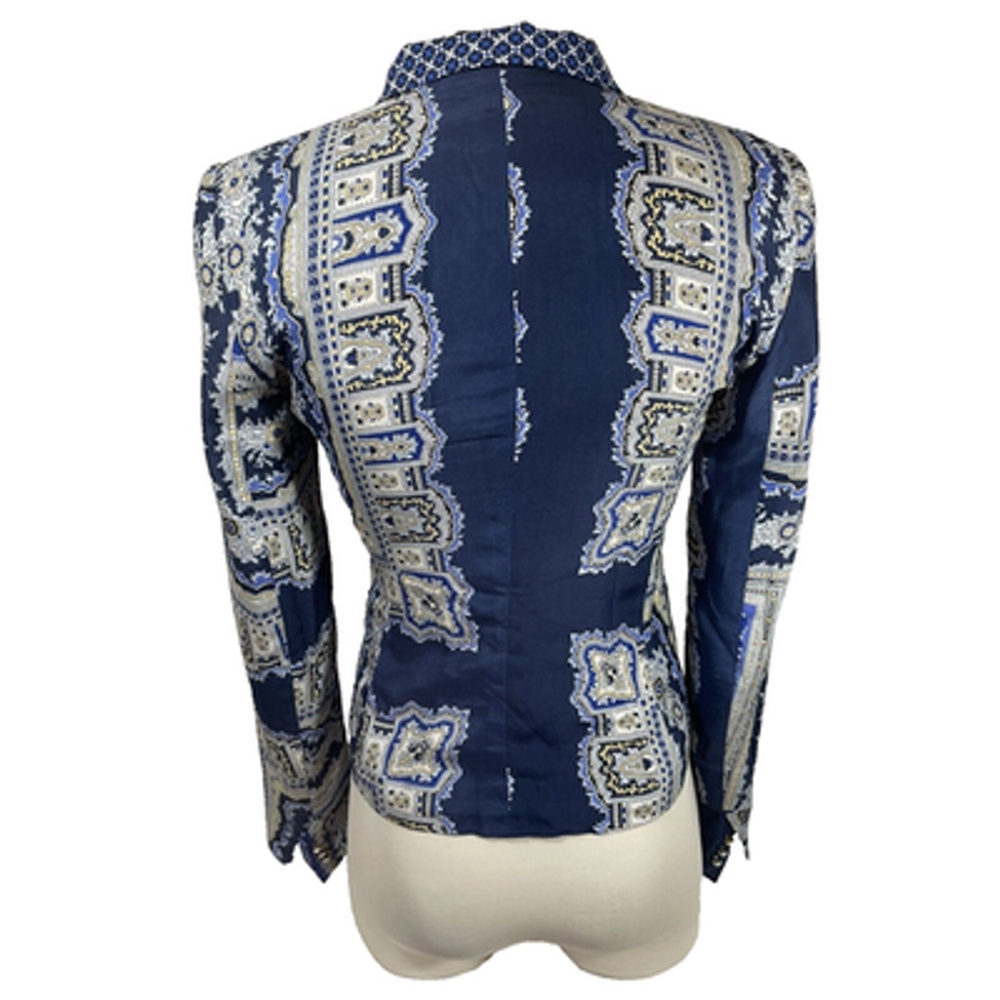 Zara Mulberry Silk Blue Gold Lightweight Jacket Blazer Sz XS - Picture 3 of 8